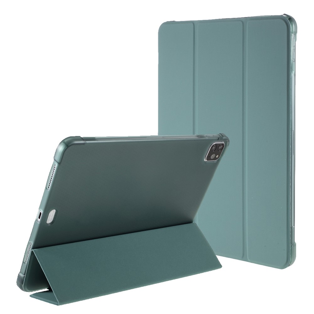Tri-fold Stand Smart Leather Tablet Case with Pen Slot for iPad Pro 11-inch (2021)(2020)(2022) - Dark Green