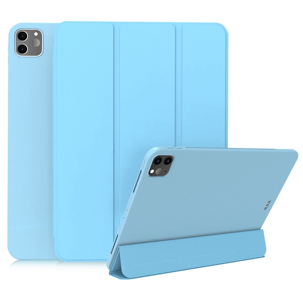 For iPad Pro 11 (2022) / (2021) / (2020) Tri-fold Stand Protective Cover Smart Wake / Sleep TPU Leather Tablet Case - Baby Blue