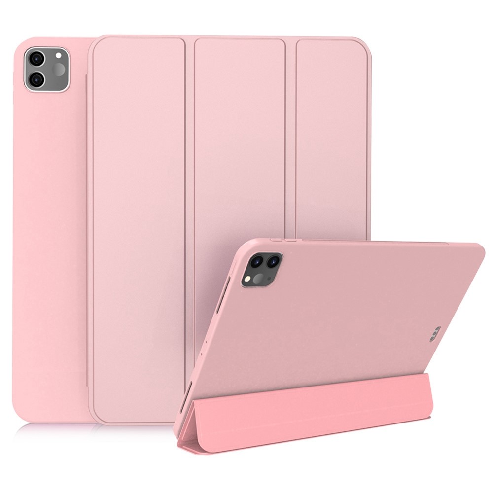 For iPad Pro 11 (2022) / (2021) / (2020) Tri-fold Stand Protective Cover Smart Wake / Sleep TPU Leather Tablet Case - Rose Gold