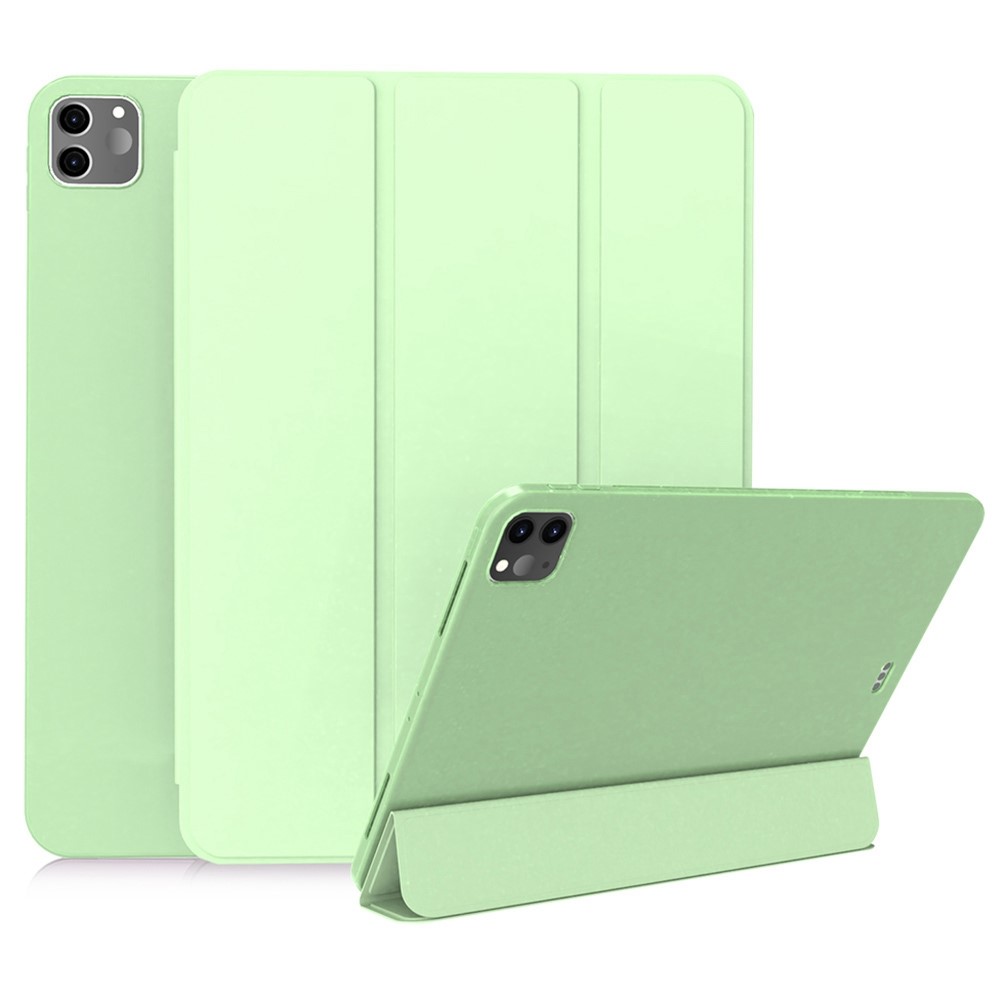 For iPad Pro 11 (2022) / (2021) / (2020) Tri-fold Stand Protective Cover Smart Wake / Sleep TPU Leather Tablet Case - Matcha Green