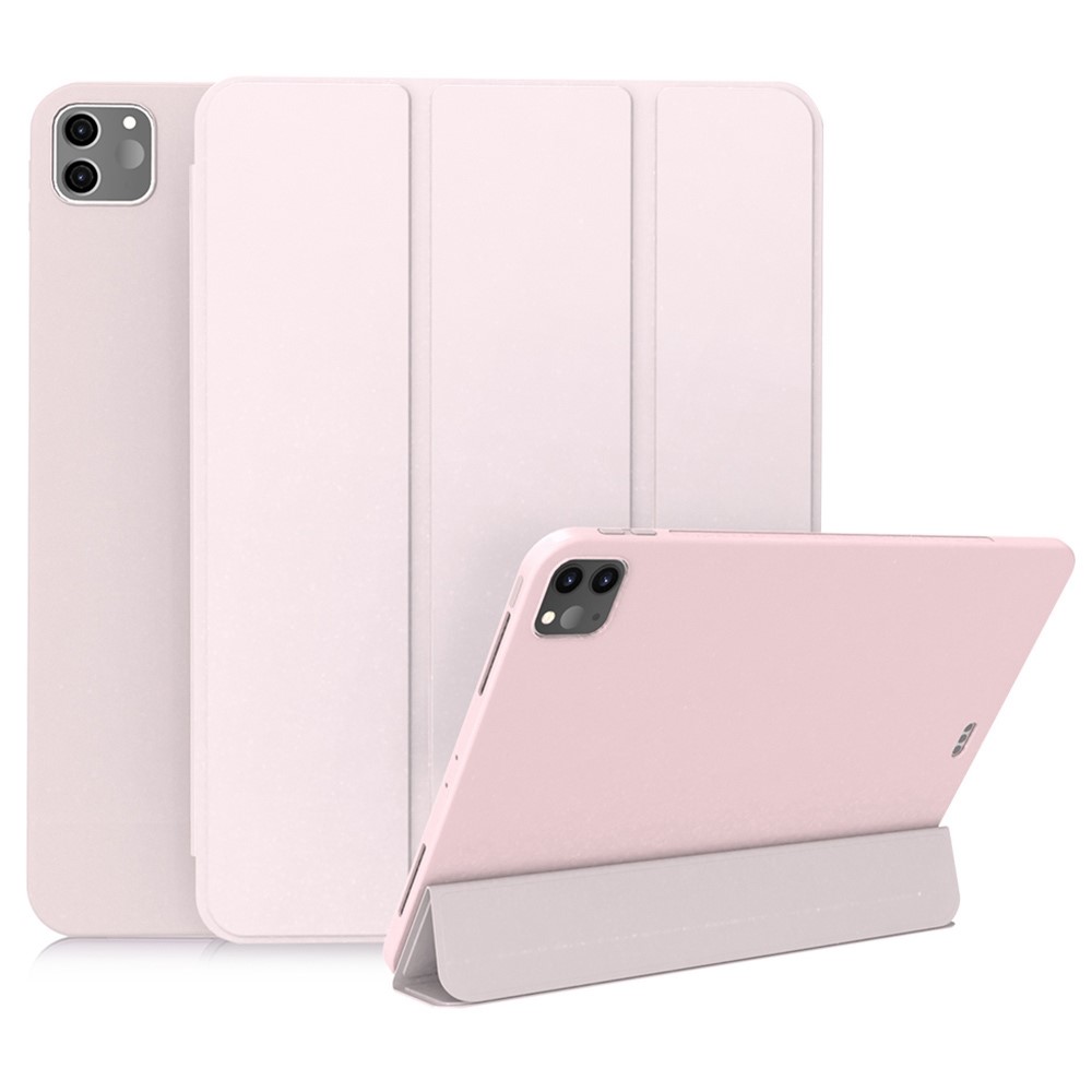 For iPad Pro 11 (2022) / (2021) / (2020) Tri-fold Stand Protective Cover Smart Wake / Sleep TPU Leather Tablet Case - Pink