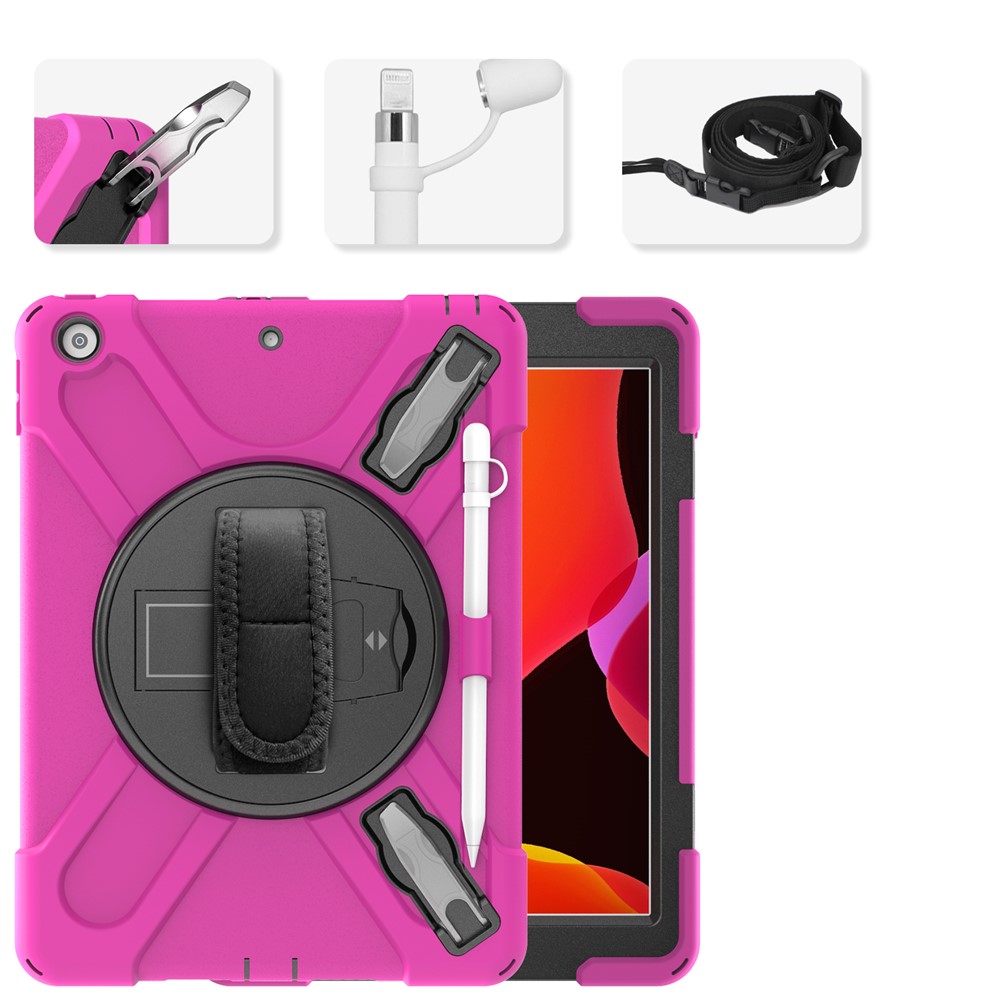 X-Shape PC + TPU Hybrid Case / Two Types Kickstand / Hand Strap and Shoulder Strap / Pen Slot for iPad 10.2 (2021)/(2020)/(2019) - Rose