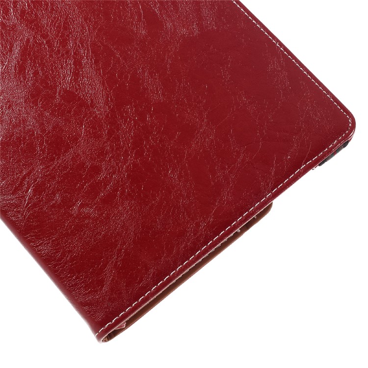 For iPad Pro 9.7 Oil Buffed 360 Rotary Stand Card Slots Leather Smart Cover - Red-10