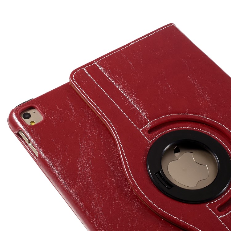 For iPad Pro 9.7 Oil Buffed 360 Rotary Stand Card Slots Leather Smart Cover - Red-11