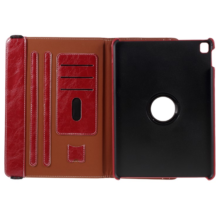 For iPad Pro 9.7 Oil Buffed 360 Rotary Stand Card Slots Leather Smart Cover - Red-12