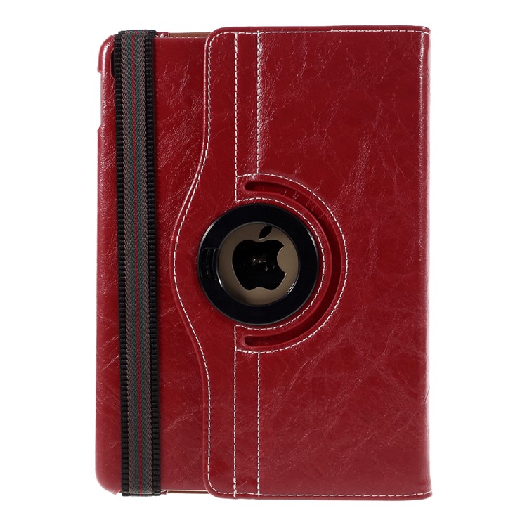 For iPad Pro 9.7 Oil Buffed 360 Rotary Stand Card Slots Leather Smart Cover - Red-3