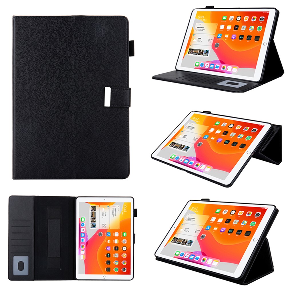 Metal Buckle Card Slots Stand Leather Smart Cover with Hand Strap for iPad Pro 11-inch (2020)/(2018) - Black-1