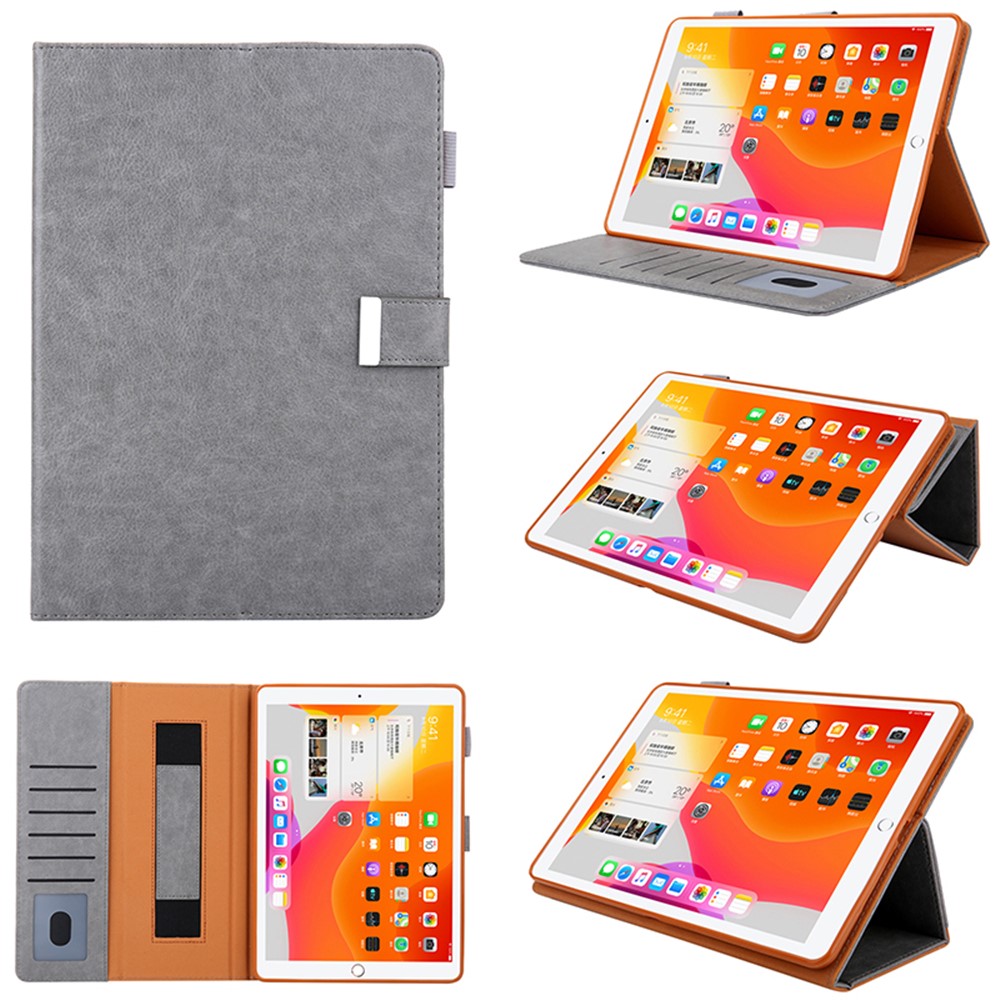 Metal Buckle Card Slots Stand Leather Smart Cover with Hand Strap for iPad Pro 11-inch (2020)/(2018) - Grey-1