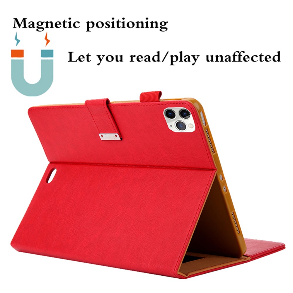 Metal Buckle Card Slots Stand Leather Smart Cover with Hand Strap for iPad Pro 11-inch (2020)/(2018) - Red-6