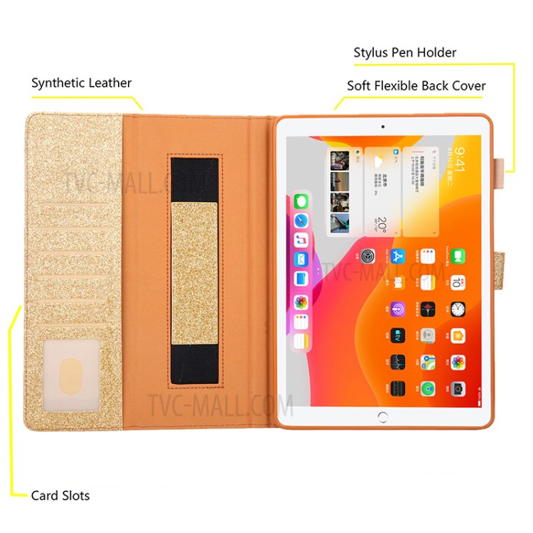 Metal Buckle Card Slots Stand Leather Smart Cover with Hand Strap for iPad Pro 11-inch (2020)/(2018) - Gold-4