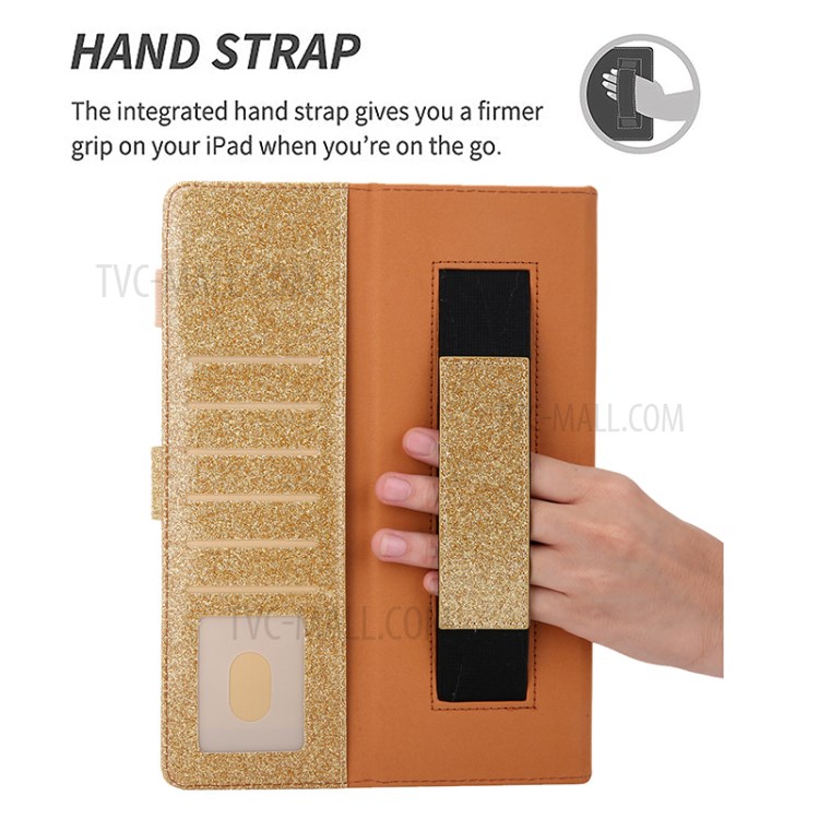 Metal Buckle Card Slots Stand Leather Smart Cover with Hand Strap for iPad Pro 11-inch (2020)/(2018) - Gold-7