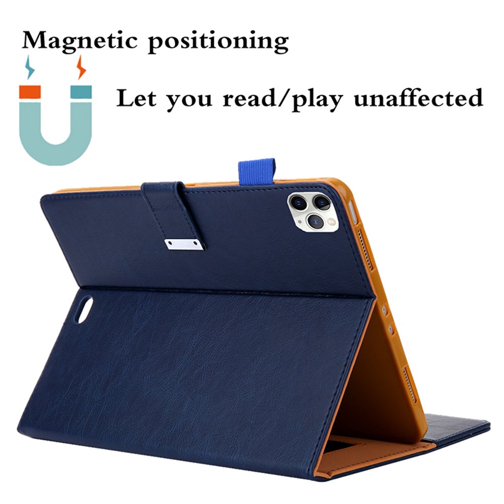 Metal Buckle Card Slots Stand Leather Smart Cover with Hand Strap for iPad Pro 11-inch (2020)/(2018) - Blue-6