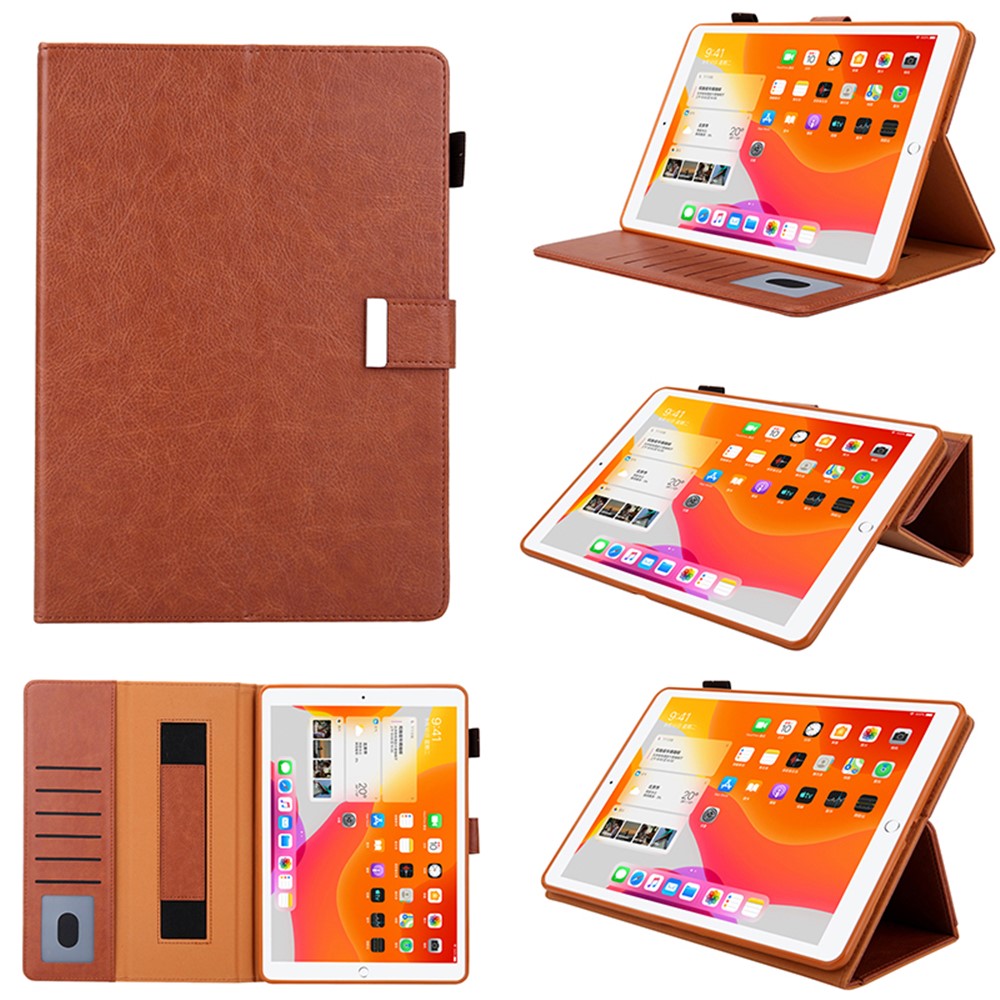 Metal Buckle Card Slots Stand Leather Smart Cover with Hand Strap for iPad Pro 11-inch (2020)/(2018) - Brown-1