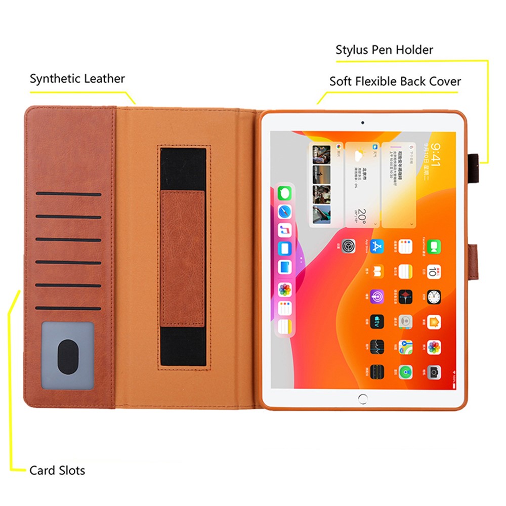 Metal Buckle Card Slots Stand Leather Smart Cover with Hand Strap for iPad Pro 11-inch (2020)/(2018) - Brown-4