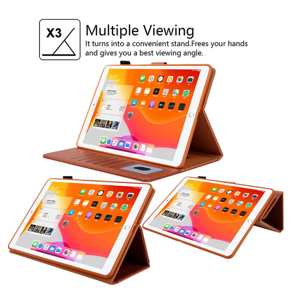 Metal Buckle Card Slots Stand Leather Smart Cover with Hand Strap for iPad Pro 11-inch (2020)/(2018) - Brown-5