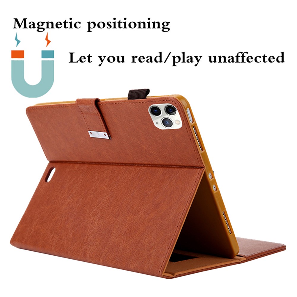 Metal Buckle Card Slots Stand Leather Smart Cover with Hand Strap for iPad Pro 11-inch (2020)/(2018) - Brown-6