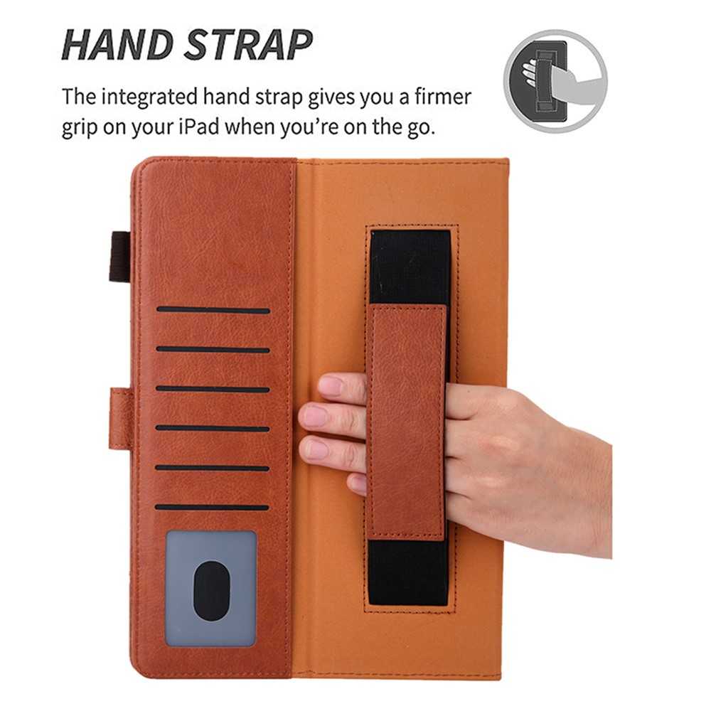 Metal Buckle Card Slots Stand Leather Smart Cover with Hand Strap for iPad Pro 11-inch (2020)/(2018) - Brown-7