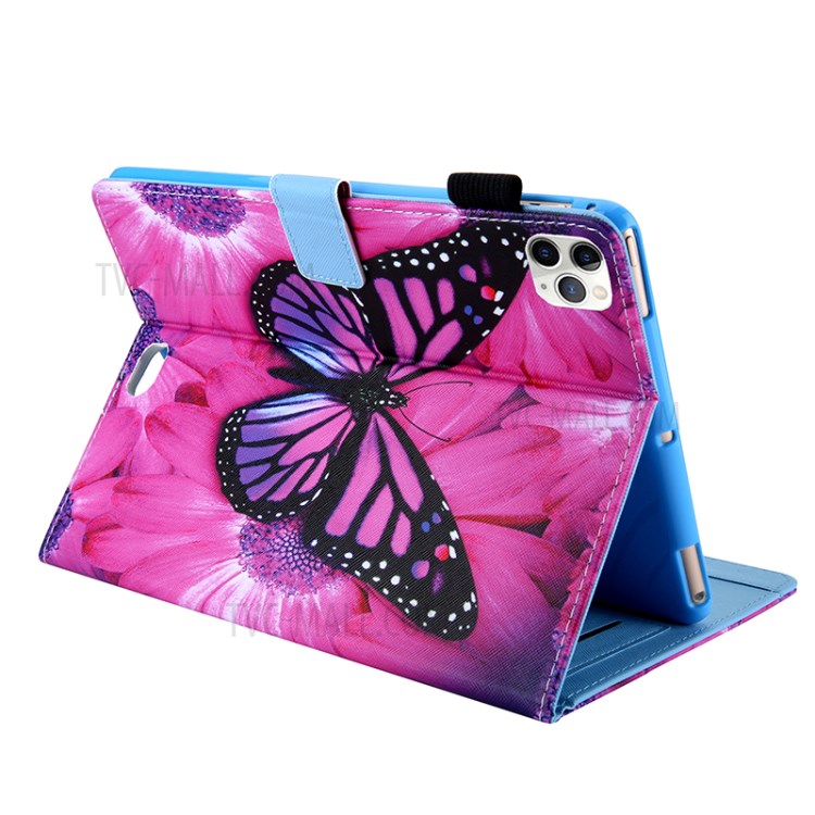 Pattern Printing Multi-angle Stand Leather Card Slot Tablet Shell for iPad Pro 11-inch (2020)/(2018) - Flower and Pink Butterfly-4