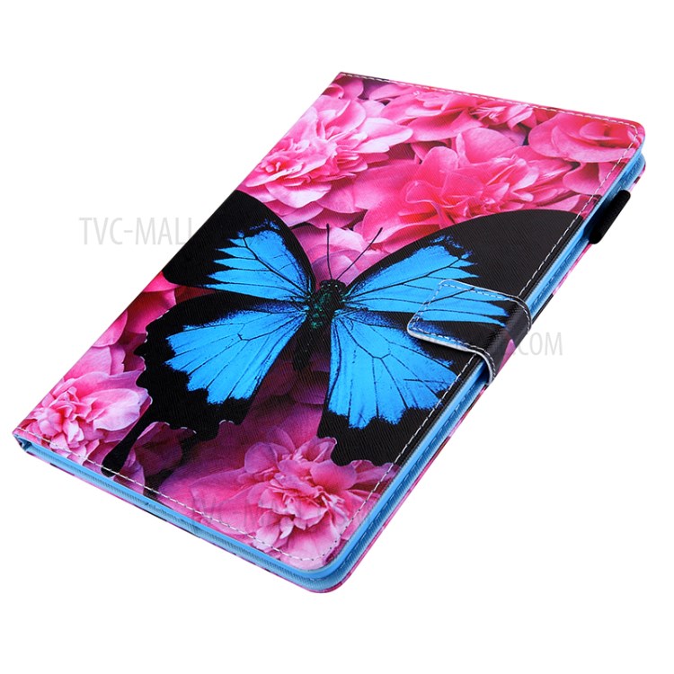 Impression de Motif D'impression à Angle Multi-angle de Cartes en Cuir Coque de Tablette à Emplacement Pour Ipad Air (2020) / Air (2022) / Pro 11-pouces (2020) (2018) - Fleur et Papillon Bleu-2