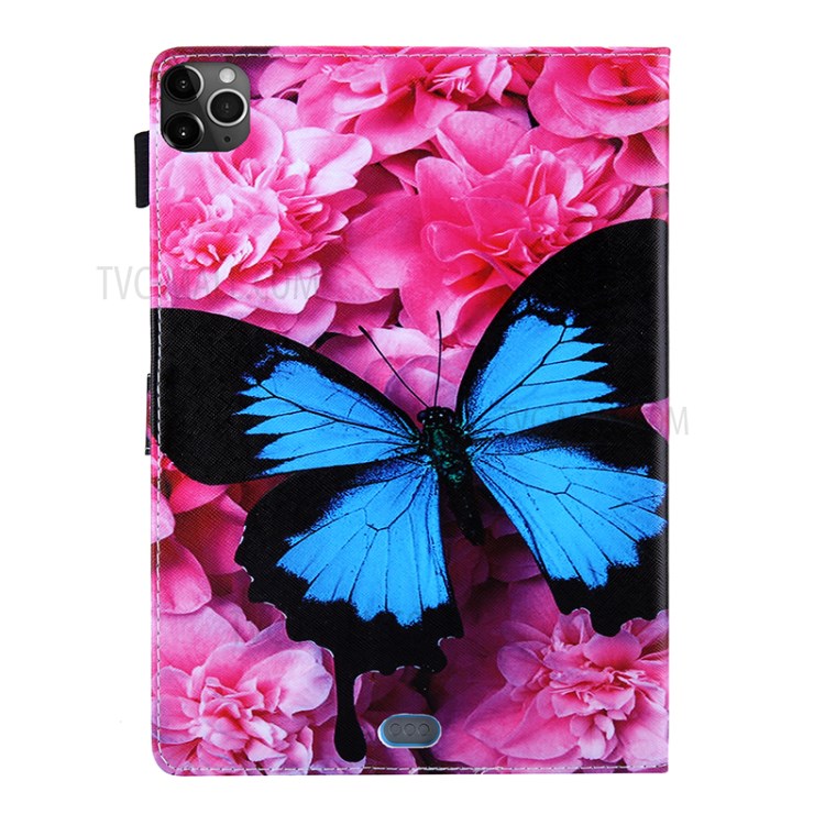 Pattern Printing Multi-angle Stand Leather Card Slot Tablet Shell for iPad Pro 11-inch (2020)/(2018) - Flower and Blue Butterfly-3