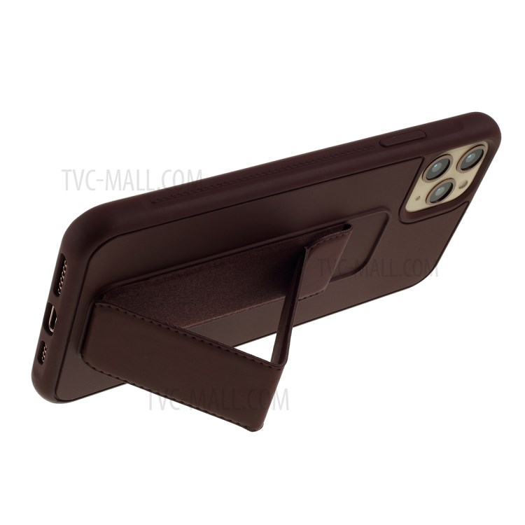 For iPhone 11 Pro 5.8-inch Magnetic Hand Strap Kickstand TPU + PC Phone Cover - Brown-5