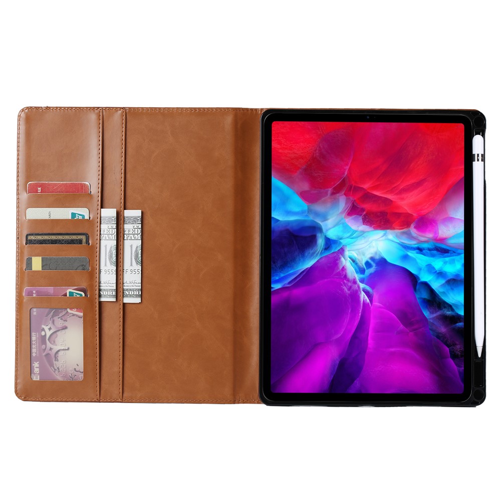 Auto-absorbed PU Leather Wallet Stand Tablet Case with Pen Slot for iPad Pro 11-inch (2020)/(2018) - Light Brown-4