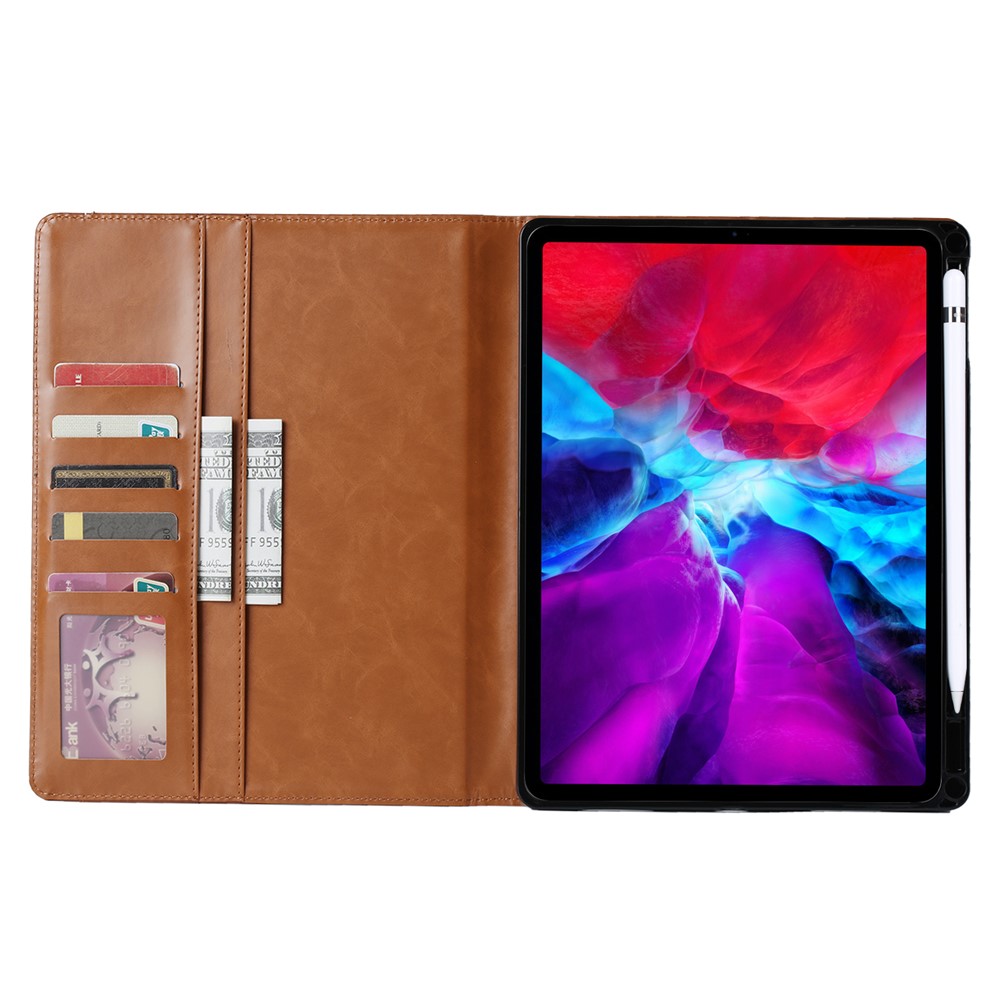 Auto-absorbed PU Leather Wallet Stand Tablet Case with Pen Slot for iPad Pro 11-inch (2022) / (2021) / (2020) - Light Brown-4