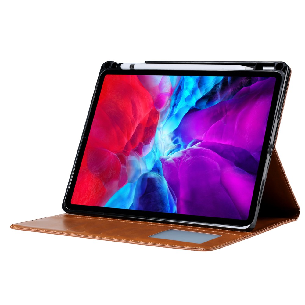 Auto-absorbed PU Leather Wallet Stand Tablet Case with Pen Slot for iPad Pro 11-inch (2020)/(2018) - Light Brown-5