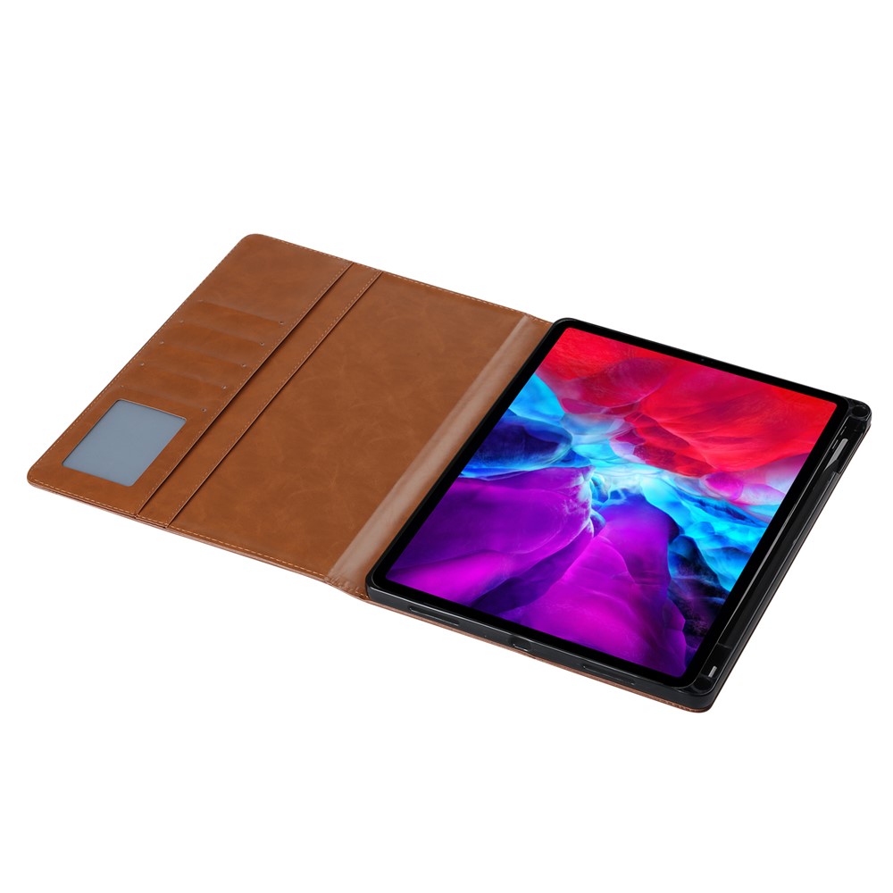 Auto-absorbed PU Leather Wallet Stand Tablet Case with Pen Slot for iPad Pro 11-inch (2020)/(2018) - Light Brown-6