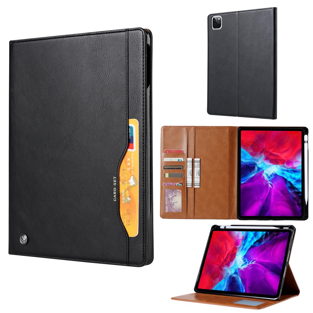 Auto-absorbed PU Leather Wallet Stand Tablet Case with Pen Slot for iPad Pro 11-inch (2020)/(2018) - Black-1