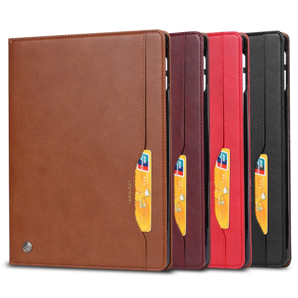 Auto-absorbed PU Leather Wallet Stand Tablet Shell with Pen Slot for iPad Pro 12.9-inch (2020)/(2018) - Light Brown-7