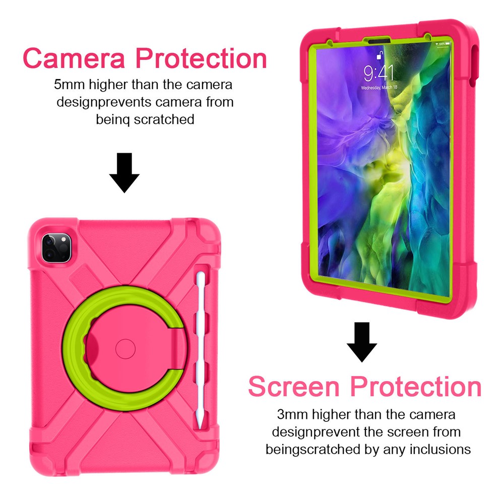 360° Swivel Kickstand PC + TPU Hybrid Tablet Case for Apple iPad Pro 11-inch (2020) - Rose/Green-2