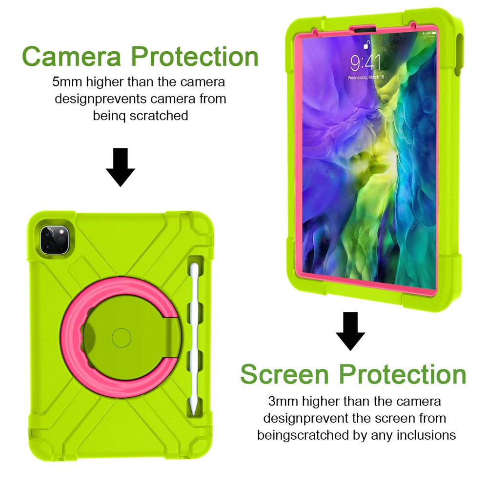 For Apple iPad Air (2020) / Air (2022) / Pro 11-inch (2022) / (2021) / (2020) 360-degree Swivel Kickstand PC + TPU Hybrid Tablet Case - Green / Rose-2