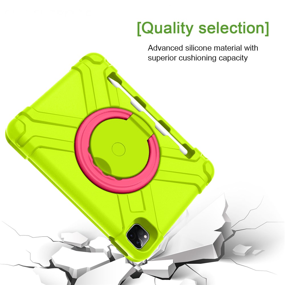 For Apple iPad Air (2020) / Air (2022) / Pro 11-inch (2022) / (2021) / (2020) 360-degree Swivel Kickstand PC + TPU Hybrid Tablet Case - Green / Rose-3