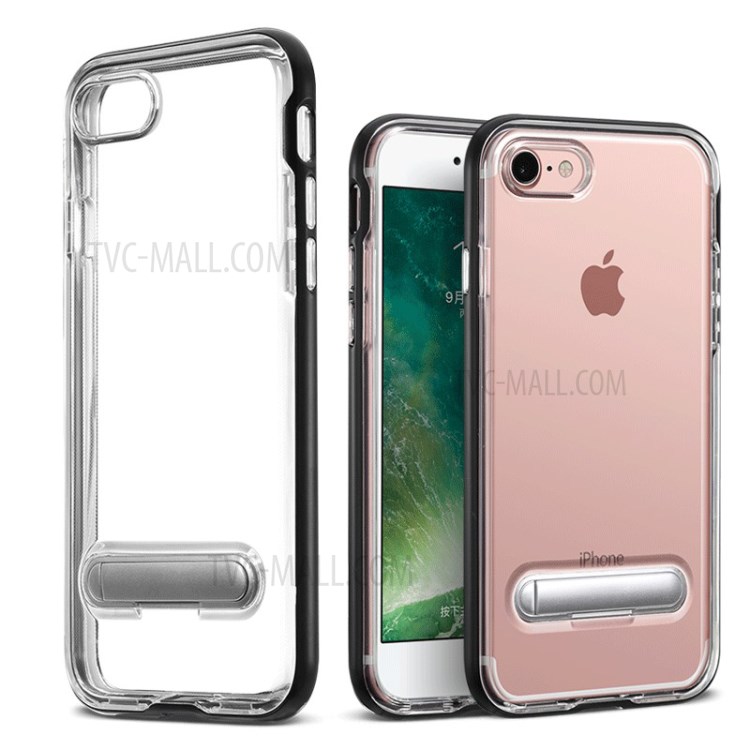 Shell Híbrido Claro TPU + PC Con Pie De Apoyo Para El IPhone Se (segunda Generación) / 8/7 - Negro-1