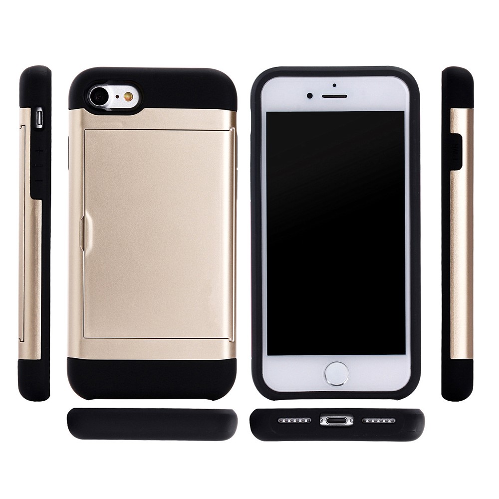 Slide Card Slot Plastic + TPU Hybrid Cover for iPhone SE (2nd Generation)/8/7 - Gold-4