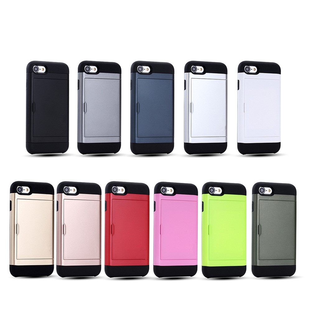 Slide Card Slot Plastic + TPU Hybrid Cover for iPhone SE (2nd Generation)/8/7 - Gold-5