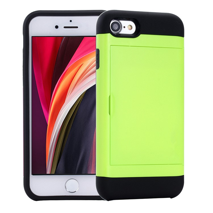 Slide Card Slot Plastic + TPU Hybrid Cover for iPhone SE (2nd Generation)/8/7 - Green-1