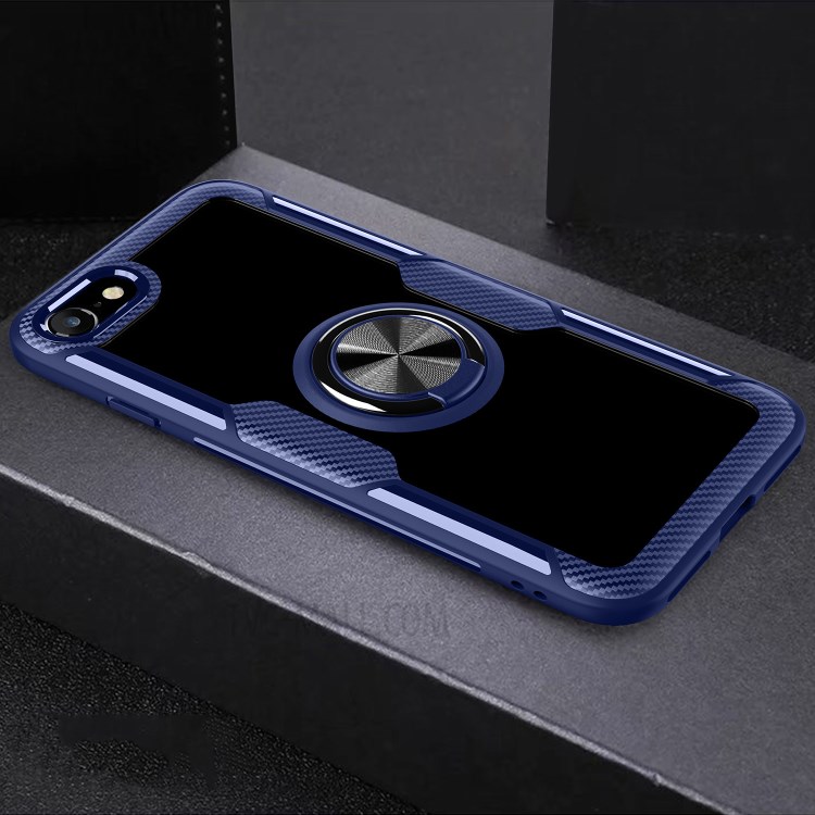 Finger Ring Kickstand TPU + PC + Metal Built-in Magnetic Metal Sheet Casing for iPhone SE (2nd Generation)/8/7 - Blue/Black