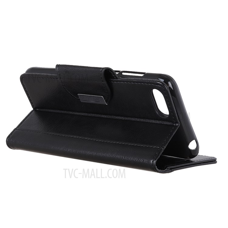 Glossy PU Leather Wallet Cell Phone Case for iPhone SE (2nd Generation) - Black-3