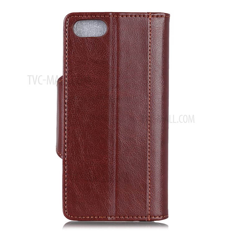 Glossy PU Leather Wallet Cell Phone Case for iPhone SE (2nd Generation)/8/7 - Brown-2