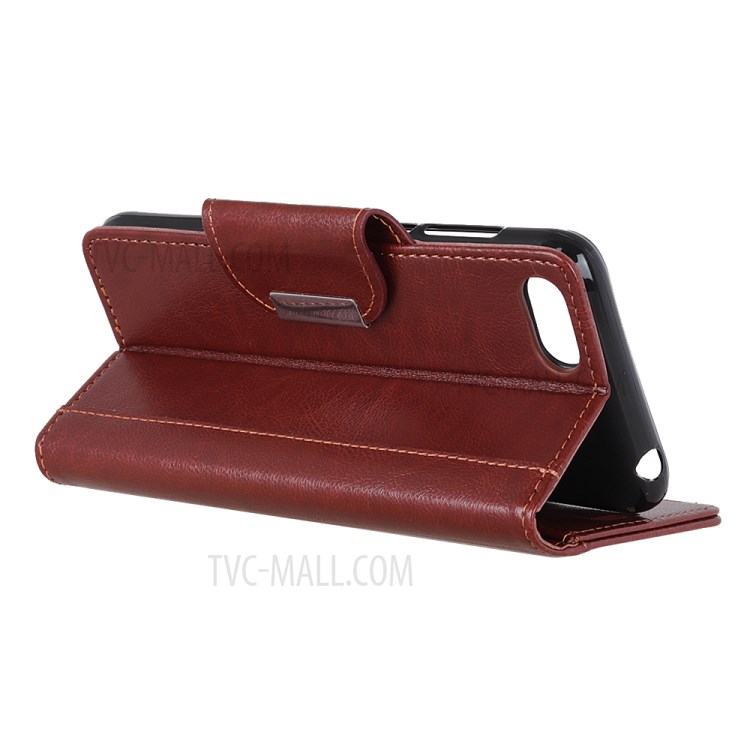 Glossy PU Leather Wallet Cell Phone Case for iPhone SE (2nd Generation)/8/7 - Brown-3