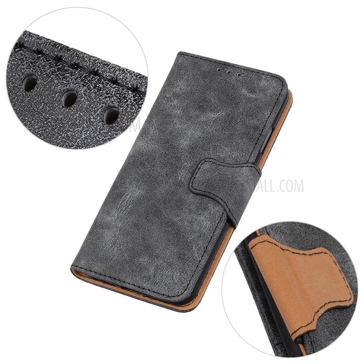 Vintage Style Leather Wallet Stand Case for iPhone SE (2nd Generation)/8/7 - Grey-7