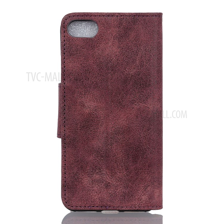 Vintage Style Leather Wallet Stand Case for iPhone SE (2nd Generation)/8/7 - Wine Red-2