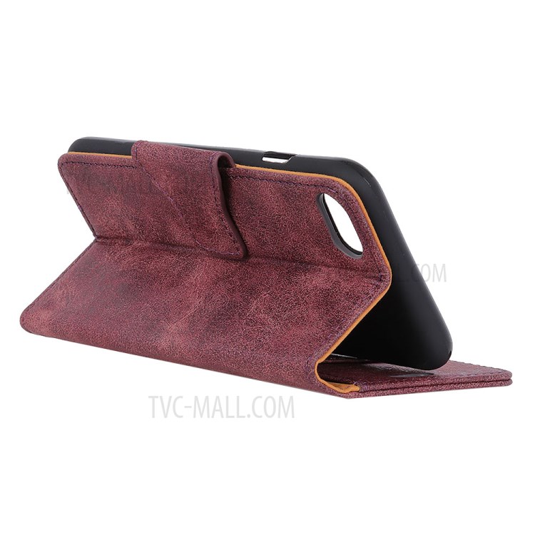 Vintage Style Leather Wallet Stand Case for iPhone SE (2nd Generation)/8/7 - Wine Red-3