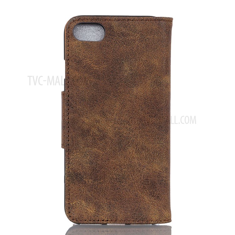 Vintage Style Leather Wallet Stand Case for iPhone SE (2nd Generation)/8/7 - Coffee-2