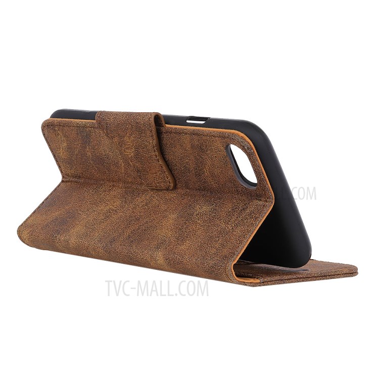 Vintage Style Leather Wallet Stand Case for iPhone SE (2nd Generation)/8/7 - Coffee-3