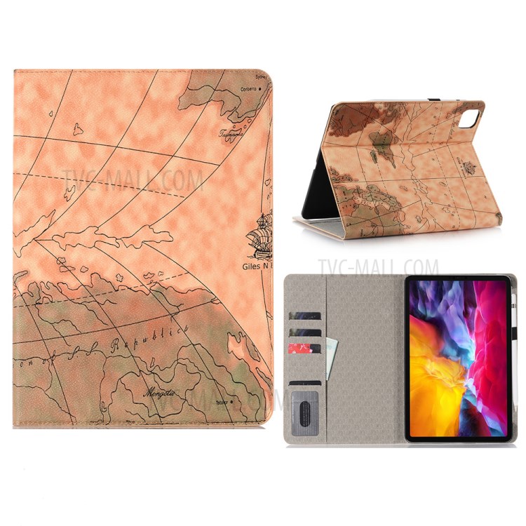 Map Pattern Auto Sleep Stand PU Leather Tablet Cover with Card Holder for iPad Pro 11-inch (2020)/(2018) - Style A-1