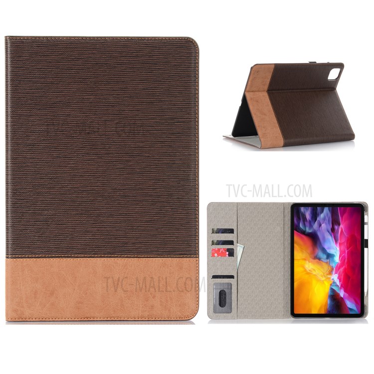 Cross Texture Splicing Leather Wallet Smart Cover for iPad Pro 11-inch (2020)/(2018) - Coffee-1