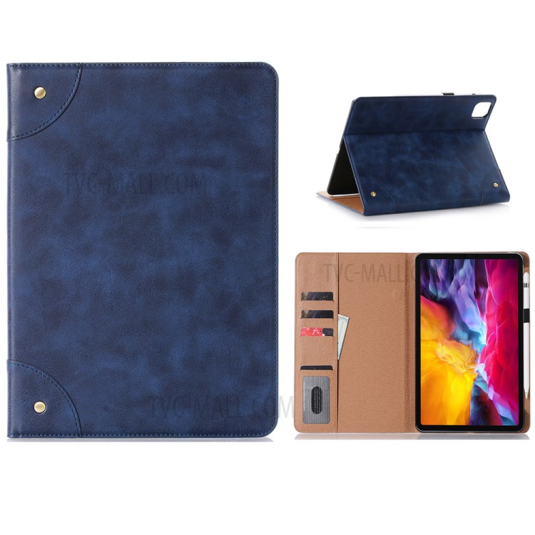 Retro Book Pattern Wallet Leather Smart Tablet Case with Stand for iPad Pro 12.9-inch (2020) - Blue-1